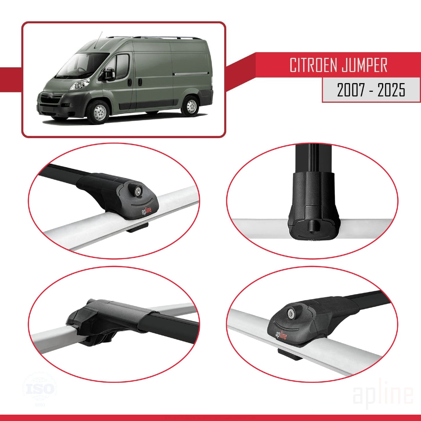 Kompatibel mit Citroen Jumper 2 2007-2025 ACE-1 Relingträger Dachträger Auto Gepäckträger Schwarz Aluminium 4 Stangen