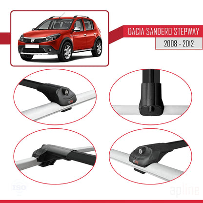 Compatible avec Dacia Sandero Stepway 2008-2012 ACE-1 Barres de Toit Railing Porte-Bagages de Voiture Noir Aluminium 3 Barres