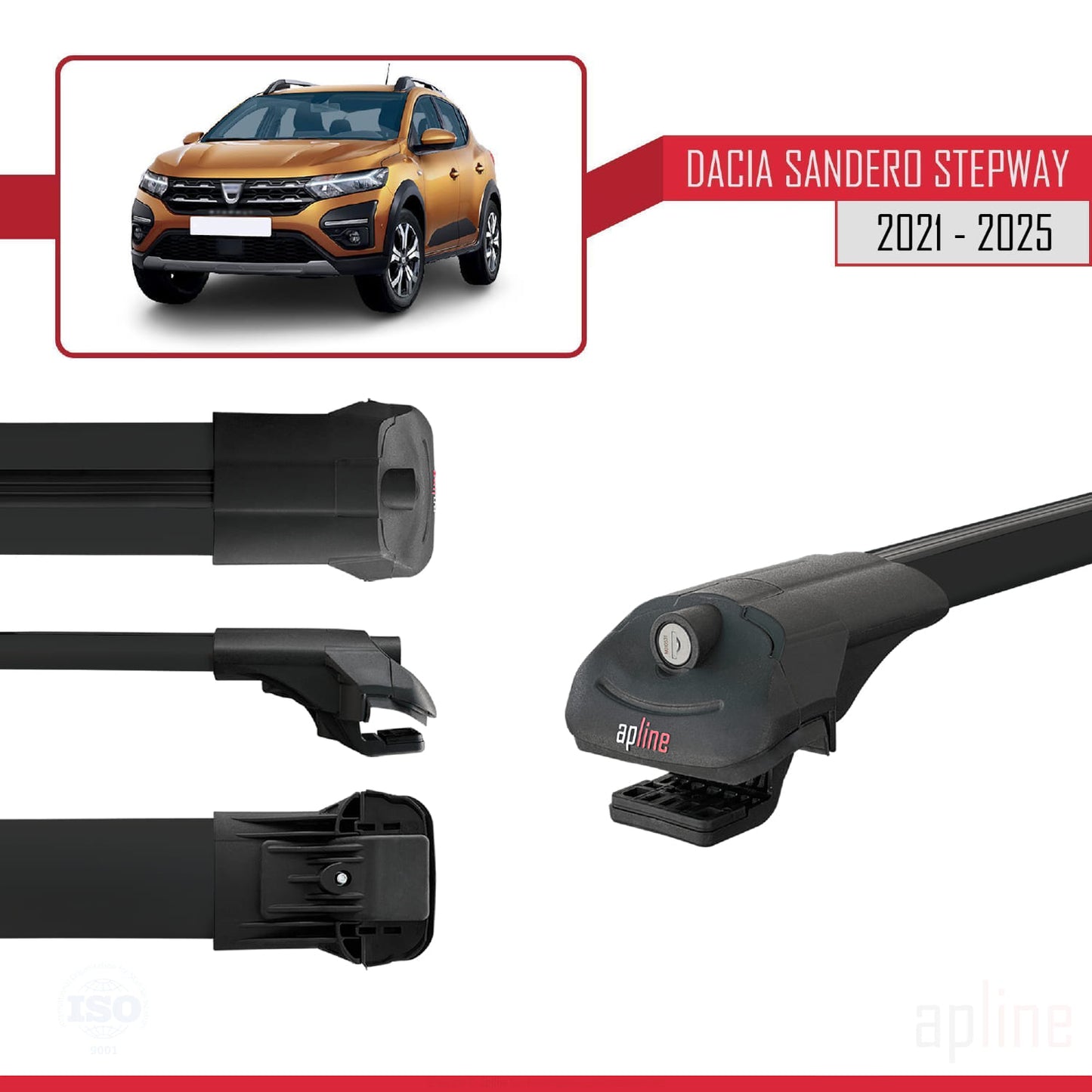 Compatibile con Dacia Sandero Stepway 3 2021-2025 ACE-1 Barre portatutto per auto Portapacchi in alluminio nero 3 barre