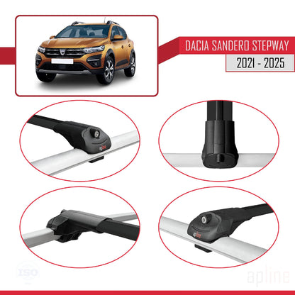 Compatibile con Dacia Sandero Stepway 3 2021-2025 ACE-1 Barre portatutto per auto Portapacchi in alluminio nero 3 barre