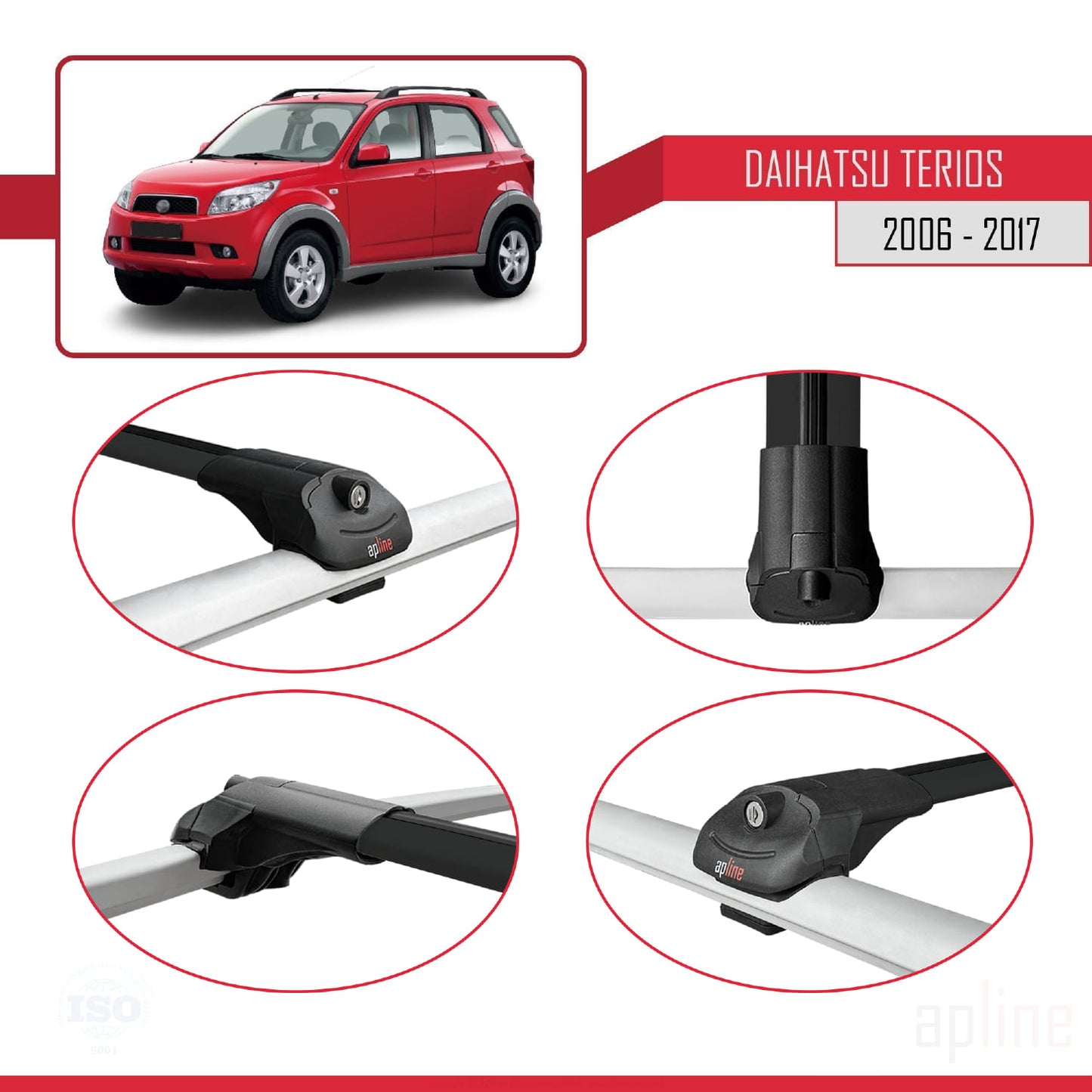 Compatibile con Daihatsu Terios 2 (J200) 2006-2017 ACE-1 Barre portatutto per auto Portapacchi Alluminio nero 3 barre