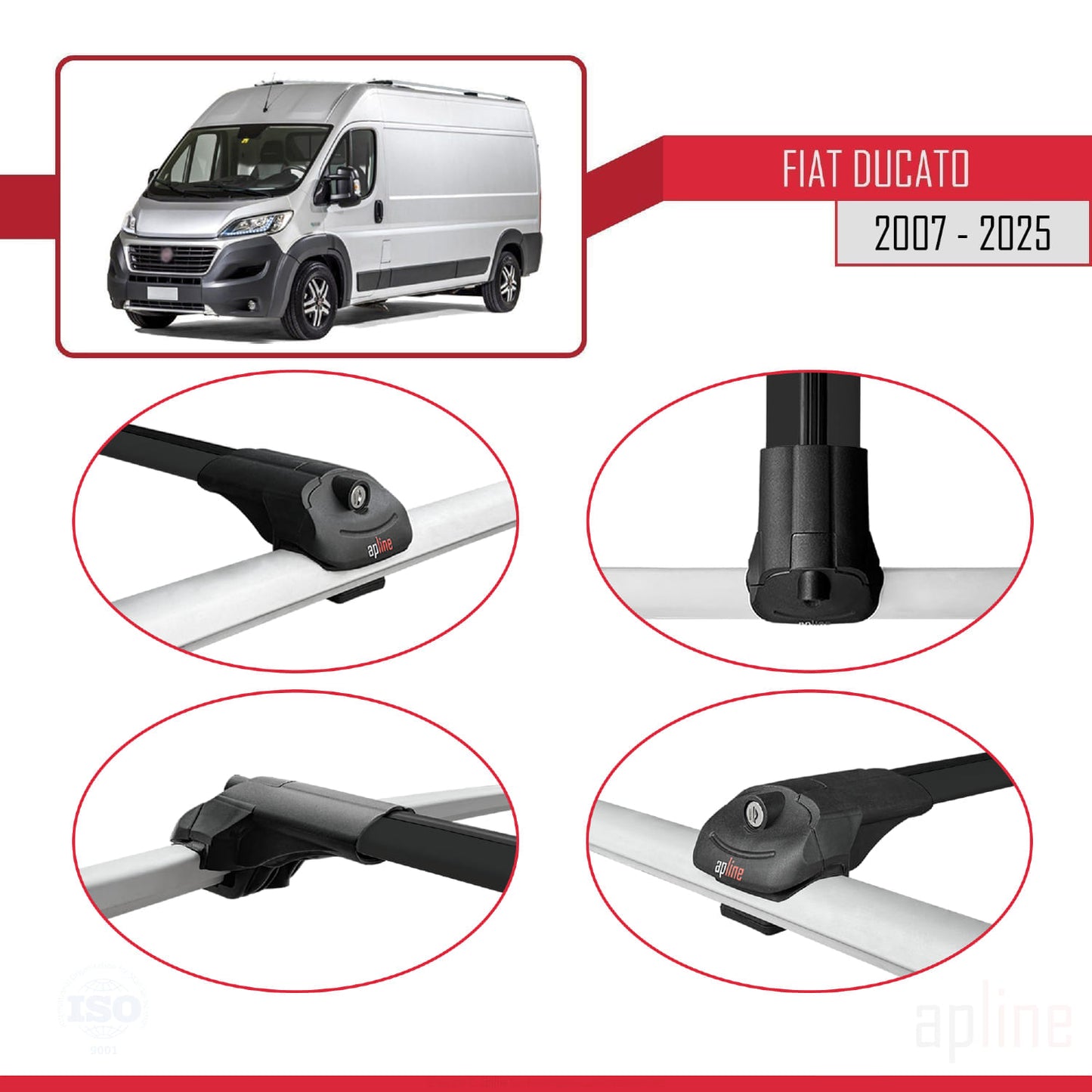 Compatibile con Fiat Ducato 3 2007-2025 ACE-1 Barre portatutto per auto Portapacchi in alluminio nero 3 barre