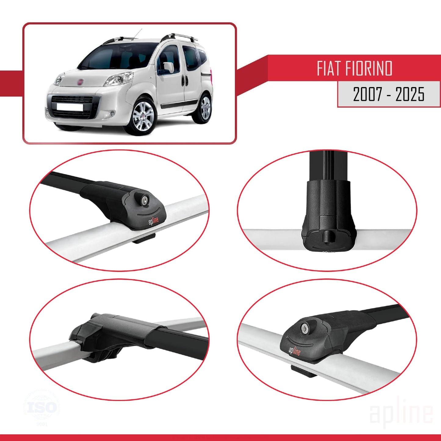 Compatible avec Fiat Fiorino 3 2008-2025 ACE-1 Barres de Toit Railing Porte-Bagages de Voiture Noir Aluminium 3 Barres