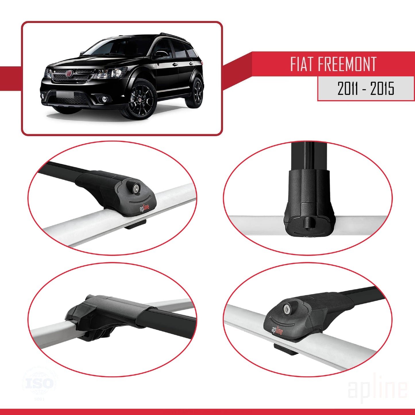 Compatibile con Fiat Freemont 2011-2015 ACE-1 Barre portatutto per auto Portapacchi Alluminio Nero 2 Barre