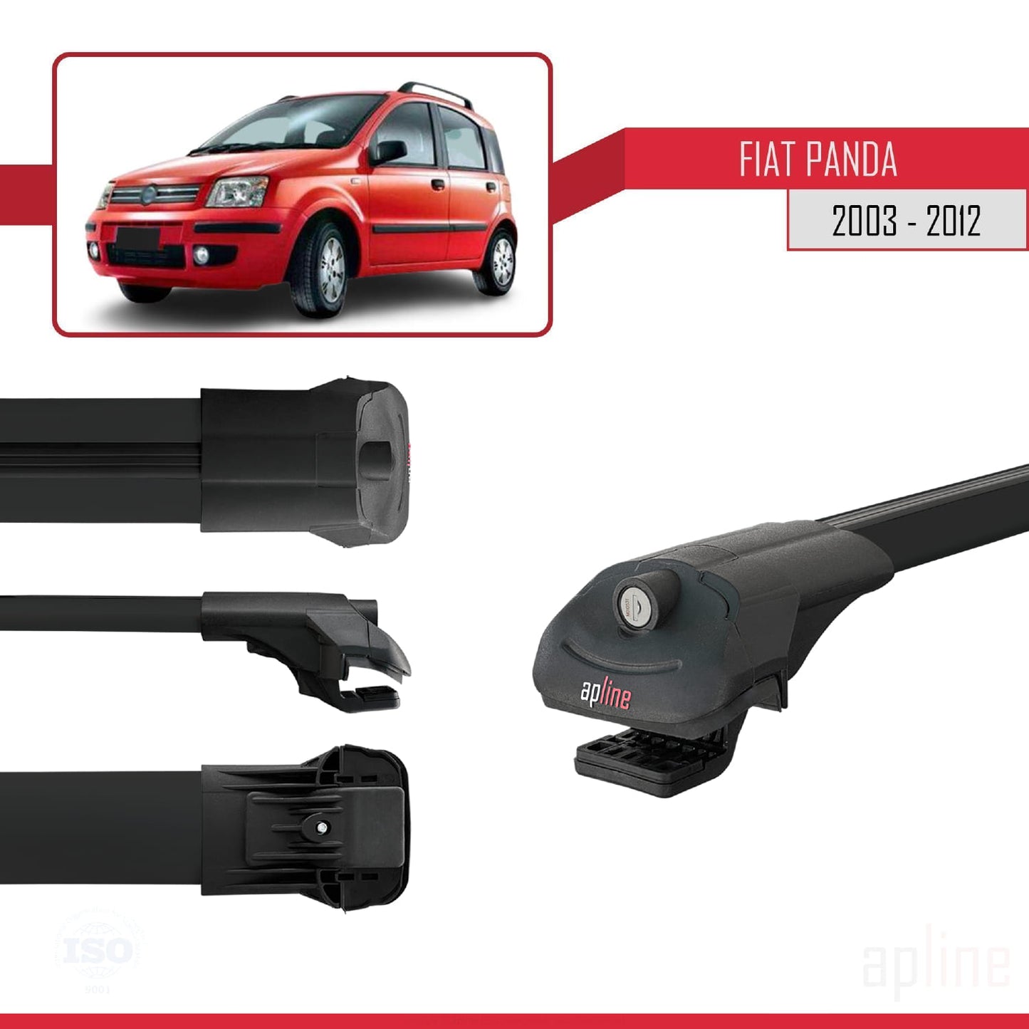 Compatible avec Fiat Panda 2 (169) 2003-2012 ACE-1 Barres de Toit Railing Porte-Bagages de Voiture Noir Aluminium 2 Barres