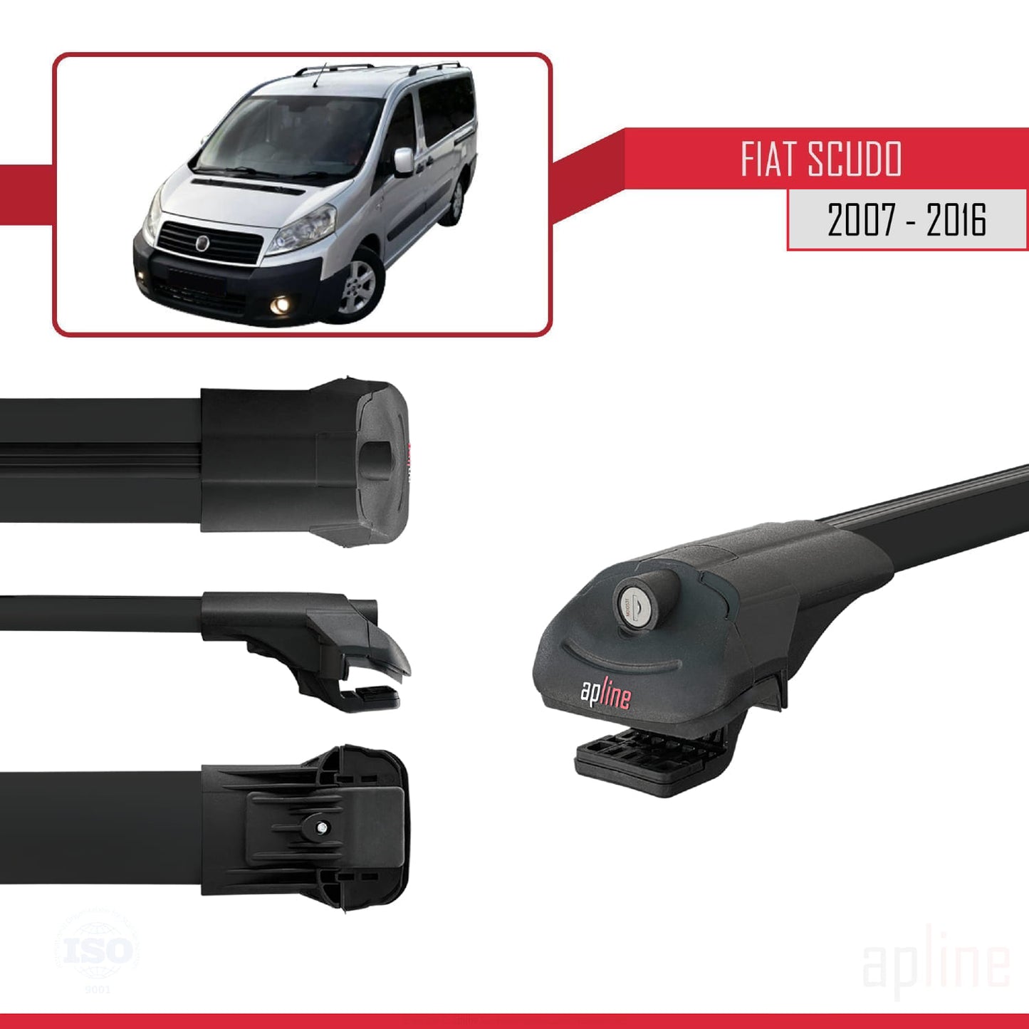 Compatibile con Fiat Scudo 2 2007-2016 ACE-1 Barre portatutto per auto Portapacchi Alluminio Nero 2 Barre
