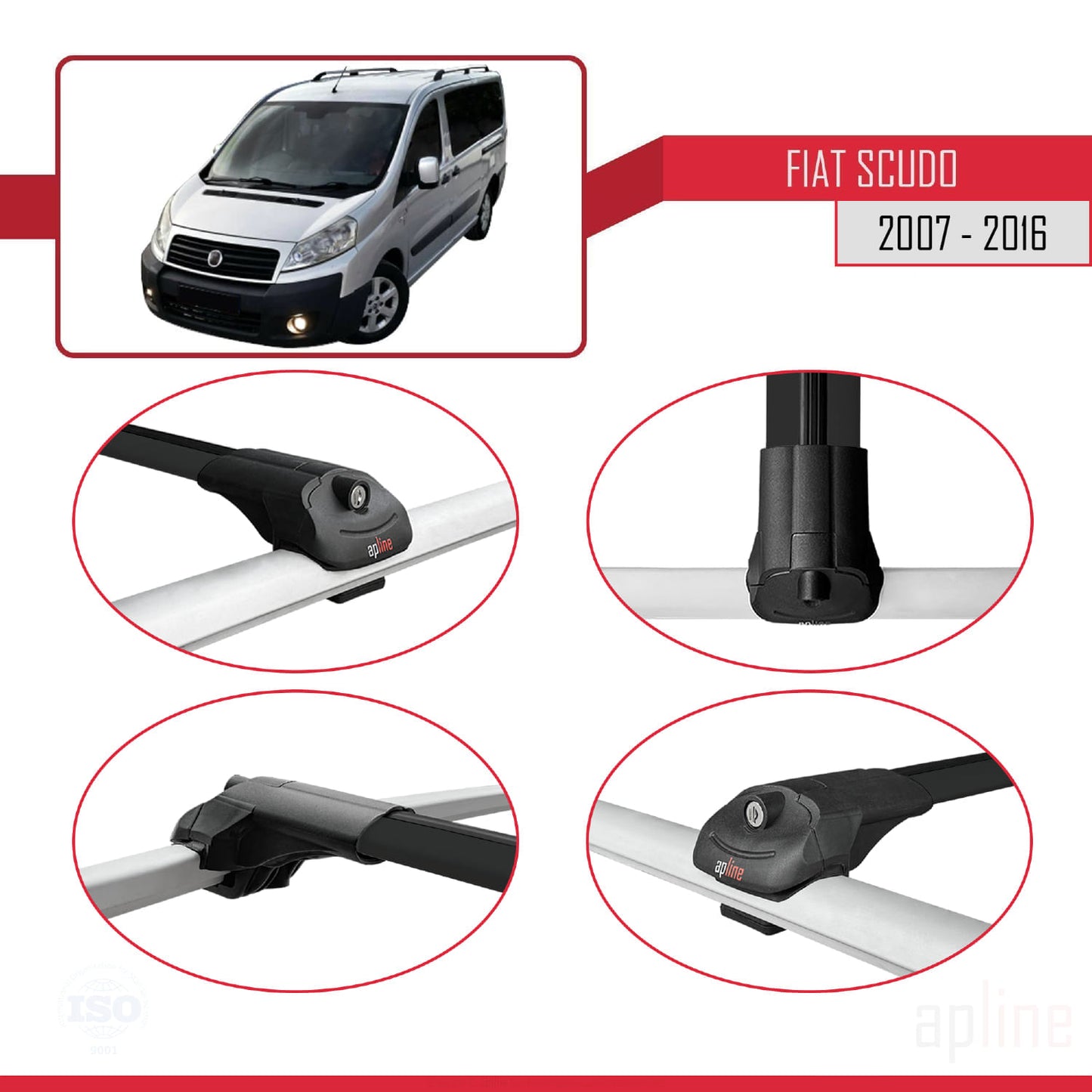 Compatibile con Fiat Scudo 2 2007-2016 ACE-1 Barre portatutto per auto Portapacchi Alluminio Nero 2 Barre