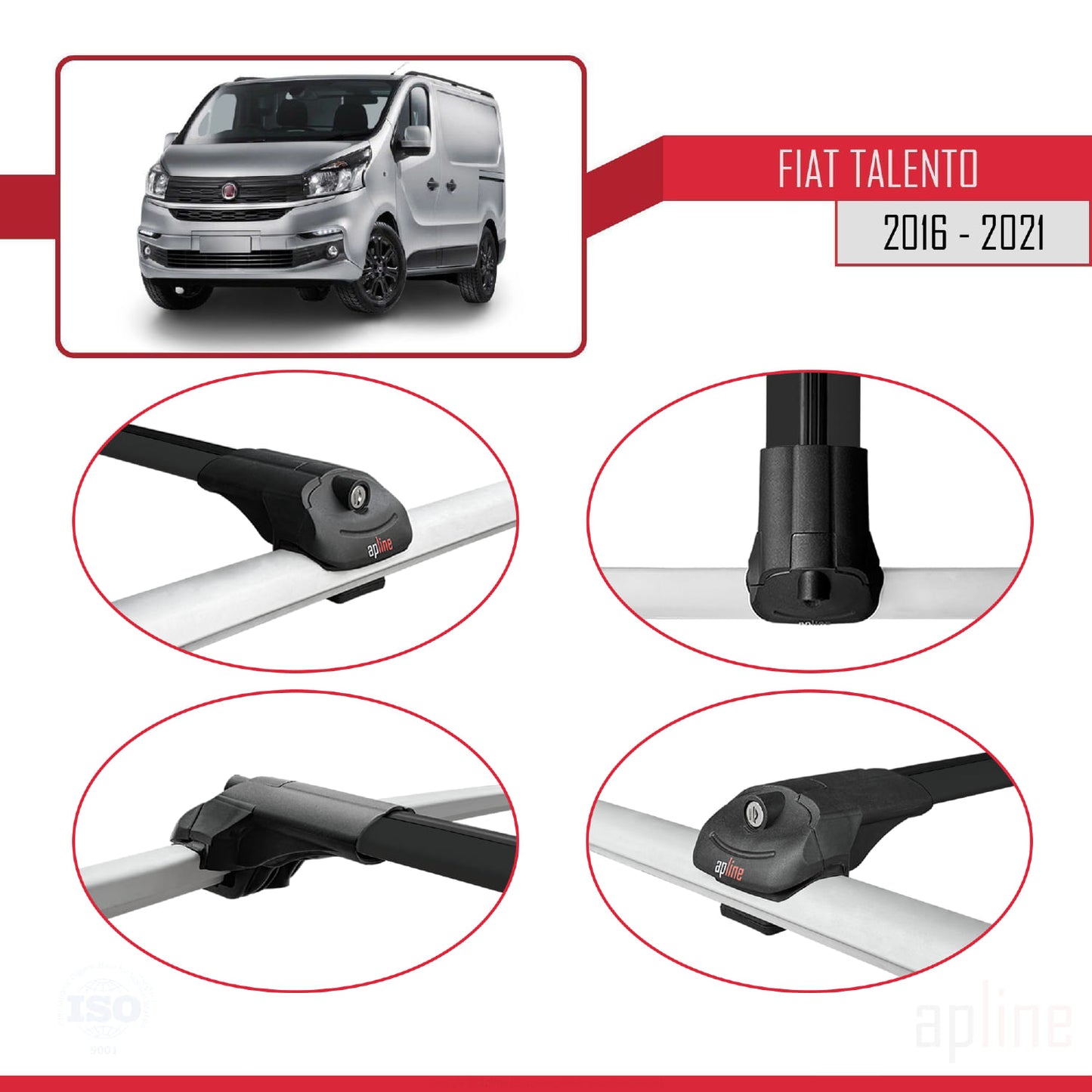 Compatibile con Fiat Talento 2016-2021 ACE-1 Barre portatutto per auto Portapacchi in alluminio nero 3 barre