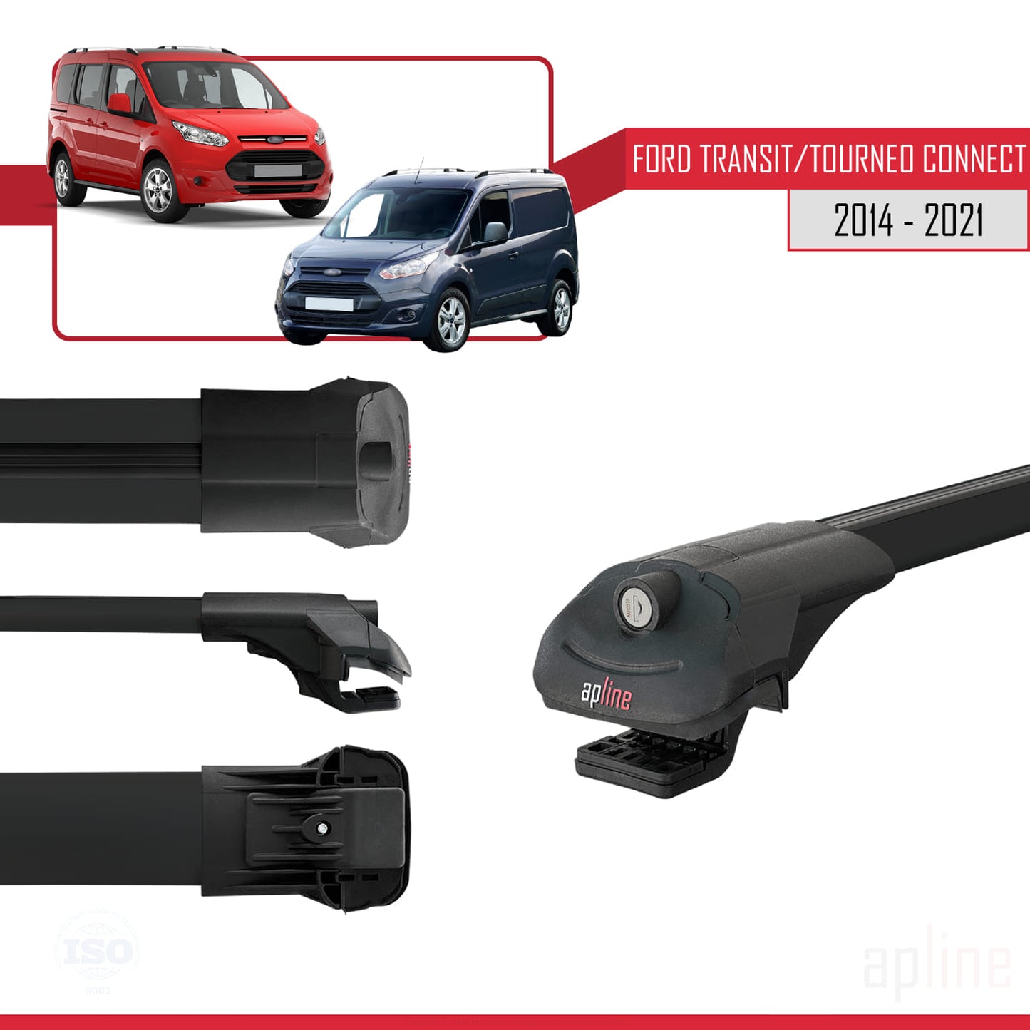 Compatible avec Ford Transit/Tourneo Connect 2 2014-2021 ACE-1 Barres de Toit Railing Porte-Bagages de Voiture Noir Aluminium 3 Barres