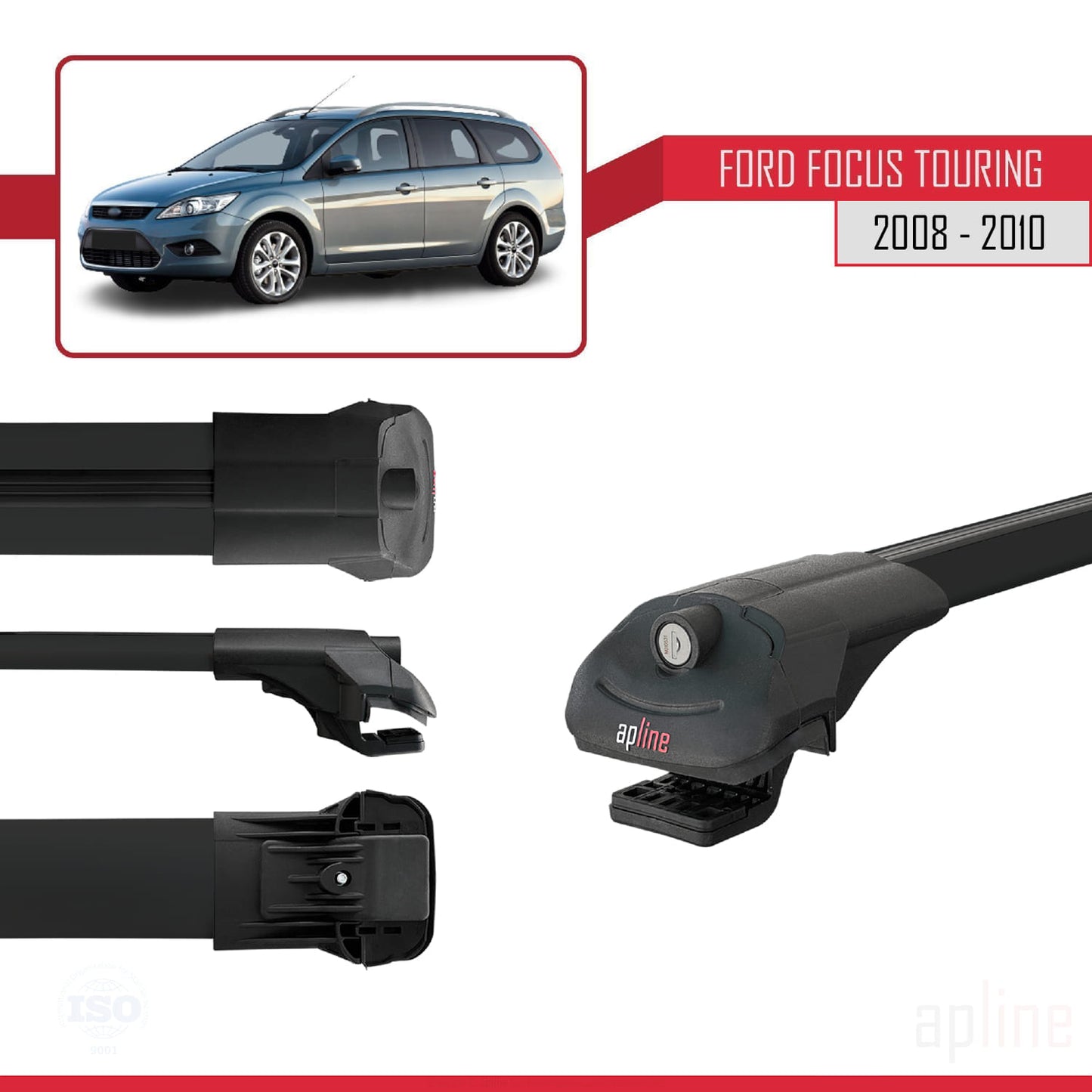 ACE-1 Dakdrager bagagedrager compatibel met Ford Focus 2 (C307) Turnier 2008-2010 Spoorstaven Zwart Aluminium 2 Staven