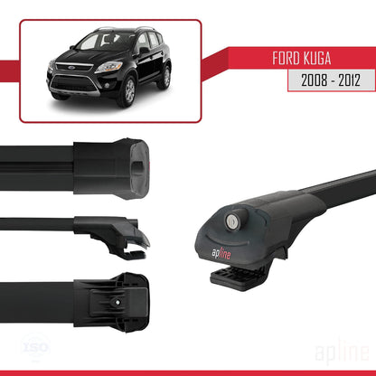 Compatible con Ford Kuga (C394) 2008-2012 ACE-1 Barras de Techo Auto Portaequipajes Barras Transversales Negro Aluminio 2 Barras