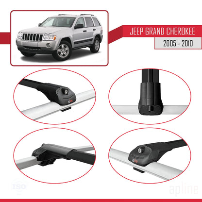 Compatible avec Jeep Grand Cherokee 3 (WK) 2005-2010 ACE-1 Barres de Toit Railing Porte-Bagages de Voiture Noir Aluminium 3 Barres