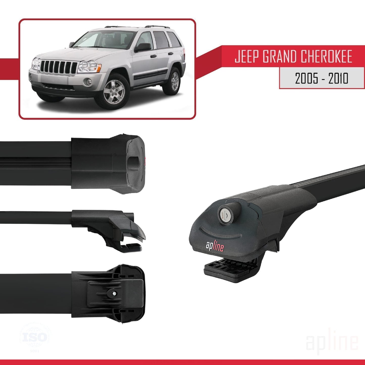 Compatible avec Jeep Grand Cherokee 3 (WK) 2005-2010 ACE-1 Barres de Toit Railing Porte-Bagages de Voiture Noir Aluminium 2 Barres