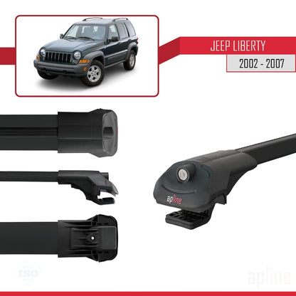 Compatible avec Jeep Liberty 2002-2007 ACE-1 Barres de Toit Railing Porte-Bagages de Voiture Noir Aluminium 2 Barres