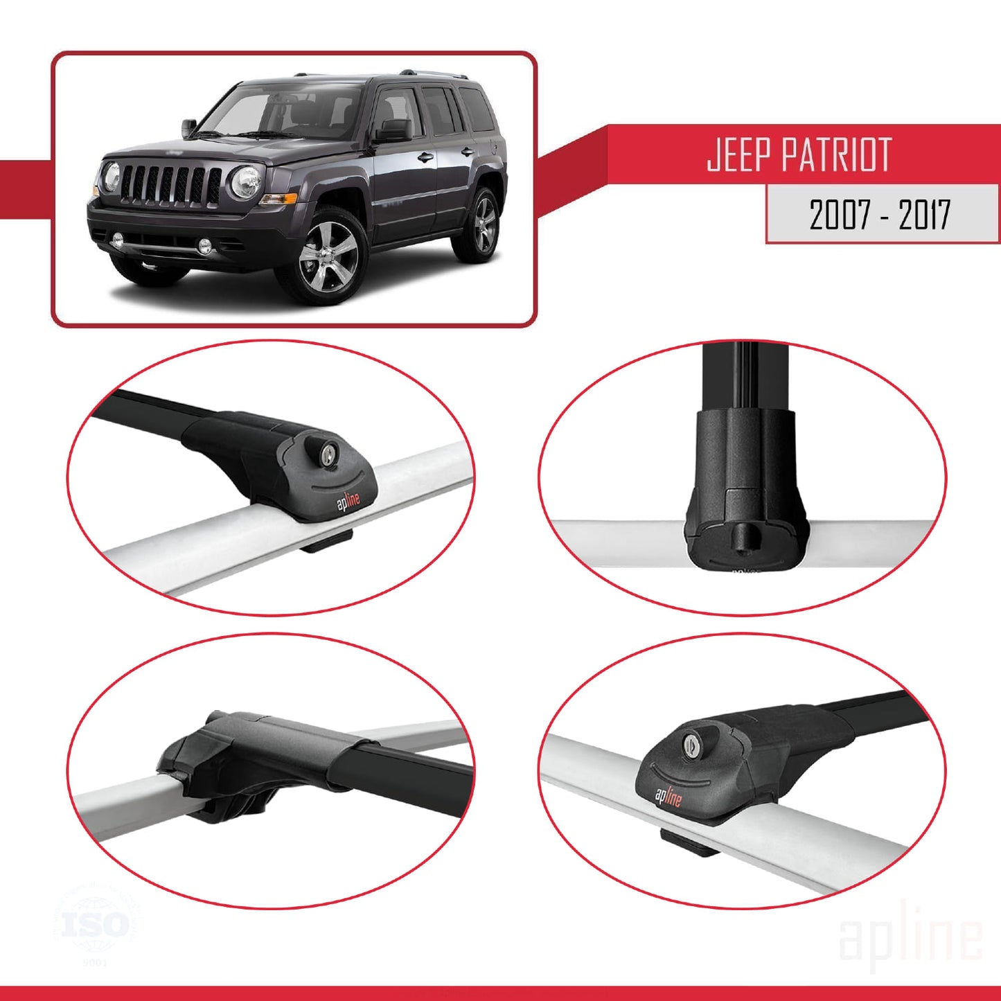 Compatible avec Jeep Patriot 2007-2017 ACE-1 Barres de Toit Railing Porte-Bagages de Voiture Noir Aluminium 3 Barres