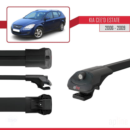 Compatible avec Kia Ceed (ED) Break Pre-Facelift 2006-2009 ACE-1 Barres de Toit Railing Porte-Bagages de Voiture Noir Aluminium 2 Barres