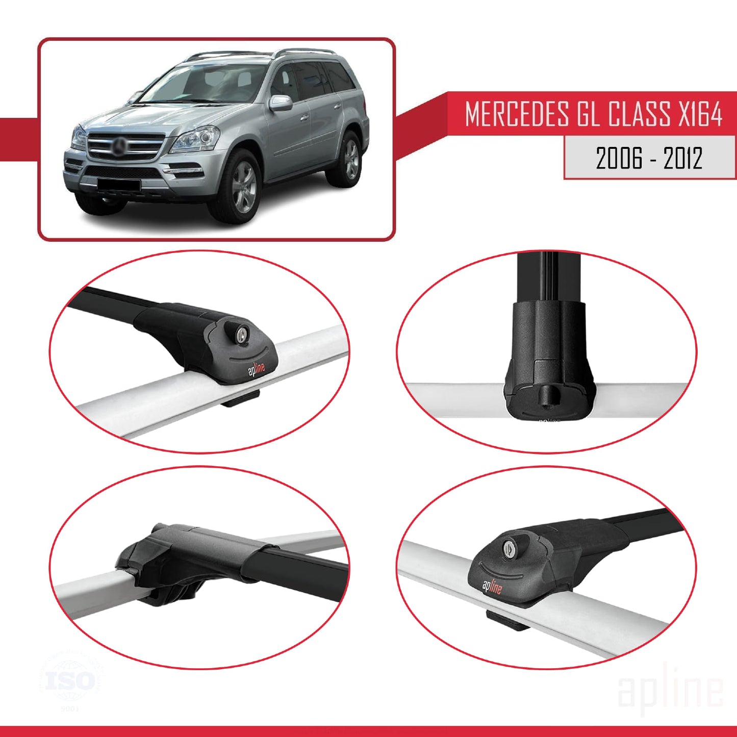 Compatibile con Mercedes Classe GL (X164) 2006-2012 ACE-1 Barre Tetto Portapacchi Auto Barre Portatutto Nero Alluminio 3 Barre