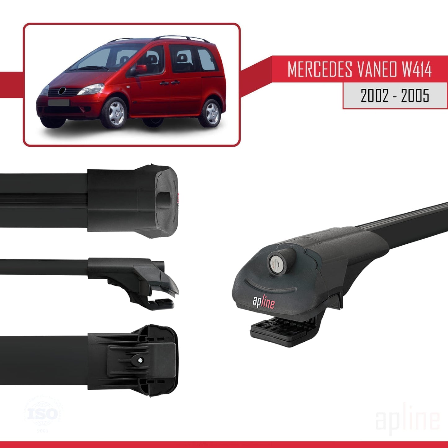 Compatible avec Mercedes Vaneo (W414) 2002-2005 ACE-1 Barres de Toit Railing Porte-Bagages de Voiture Noir Aluminium 3 Barres
