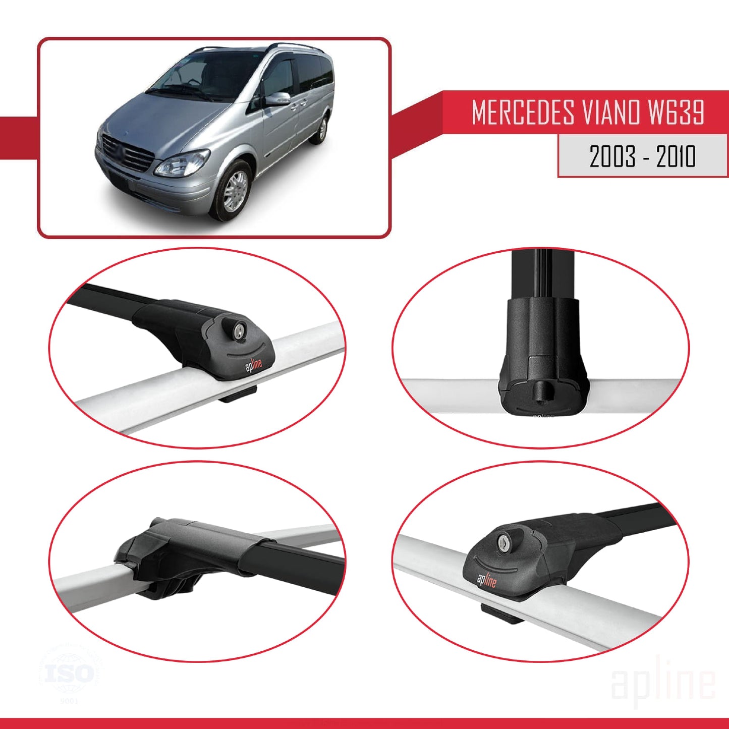 Compatibile con Mercedes Viano 2 (W639) Pre-Facelift 2003-2010 ACE-1 Barre Tetto Portapacchi Auto Barre Portatutto Nero Alluminio 3 Barre