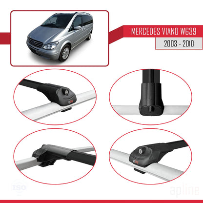 Compatible avec Mercedes Viano 2 (W639) Pre-Facelift 2003-2010 ACE-1 Barres de Toit Railing Porte-Bagages de Voiture Noir Aluminium 2 Barres