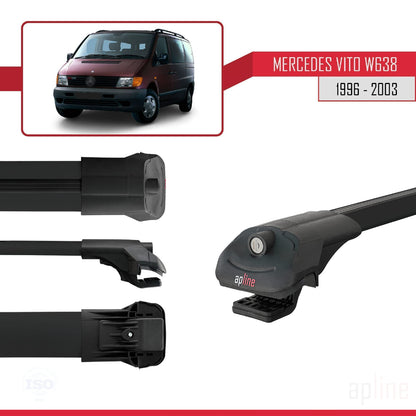 Compatible avec Mercedes Vito (W638) 1996-2003 ACE-1 Barres de Toit Railing Porte-Bagages de Voiture Noir Aluminium 4 Barres