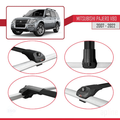 ACE-1 Dakdrager bagagedrager compatibel met Mitsubishi Pajero (V80) 2007-2022 Spoorstaven Zwart Aluminium 3 Staven