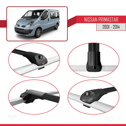ACE-1 Dakdrager bagagedrager compatibel met Nissan Primastar 2001-2014 Spoorstaven Zwart Aluminium 4 Staven