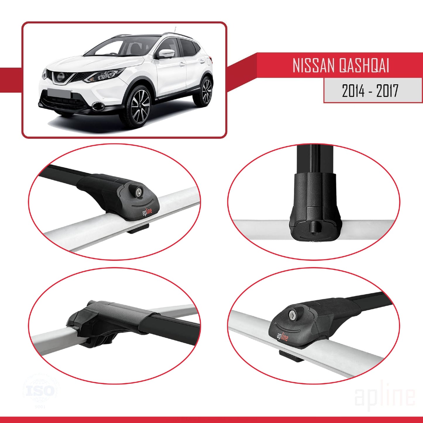 Compatibile con Nissan Qashqai 2 (J11) Pre-Facelift 2014-2017 ACE-1 Barre Tetto Portapacchi Auto Barre Portatutto Nero Alluminio 2 Barre