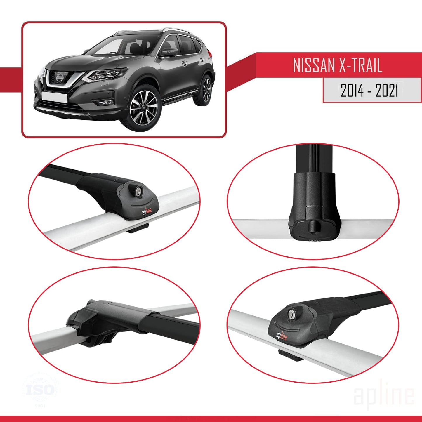 Kompatibel mit Nissan X-Trail 3 (T32) 2014-2021 ACE-1 Relingträger Dachträger Auto Gepäckträger Schwarz Aluminium 2 Stangen