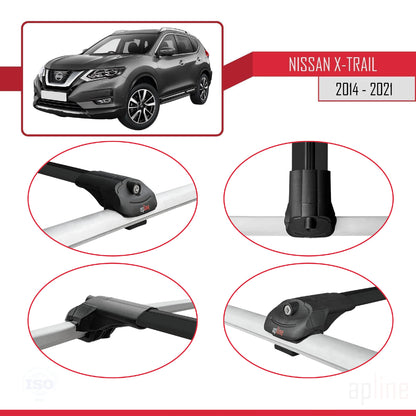 Kompatibel mit Nissan X-Trail 3 (T32) 2014-2021 ACE-1 Relingträger Dachträger Auto Gepäckträger Schwarz Aluminium 2 Stangen