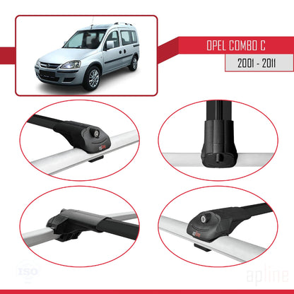 Compatibile con Opel Combo C 2001-2011 ACE-1 Barre Tetto Portapacchi Auto Barre Portatutto Nero Alluminio 2 Barre