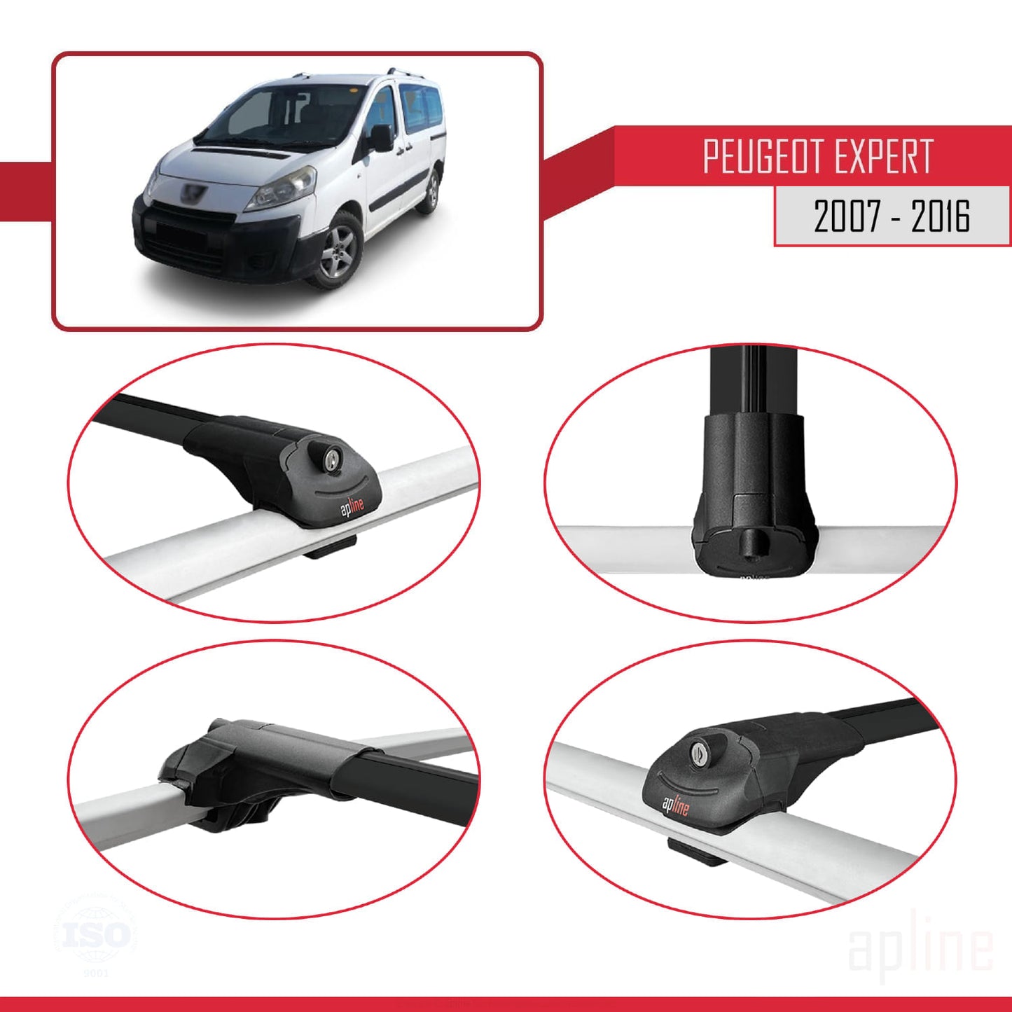 Compatible con Peugeot Expert 2 2007-2016 ACE-1 Barras de Techo Auto Portaequipajes Barras Transversales Negro Aluminio 3 Barras