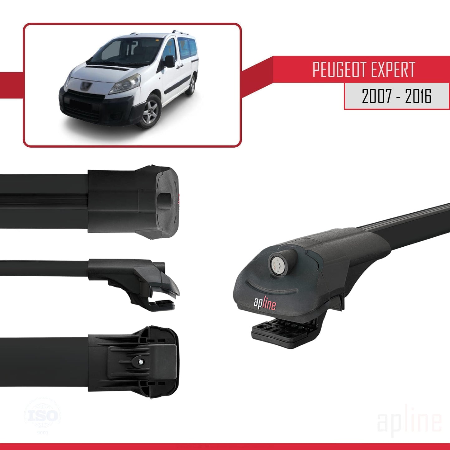 Compatible con Peugeot Expert 2 2007-2016 ACE-1 Barras de Techo Auto Portaequipajes Barras Transversales Negro Aluminio 2 Barras