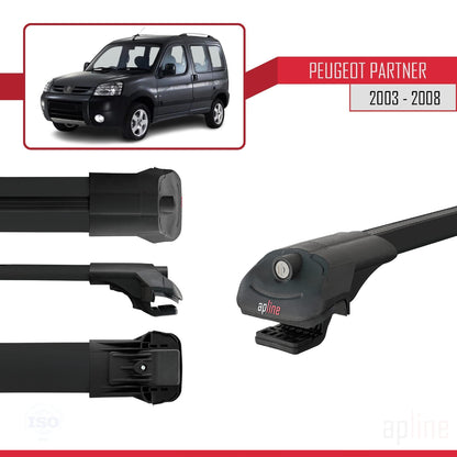 Compatible avec Peugeot Partner Post-Facelift 2003-2008 ACE-1 Barres de Toit Railing Porte-Bagages de Voiture Noir Aluminium 3 Barres
