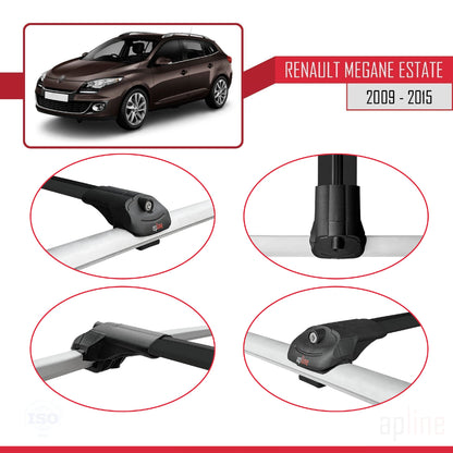 Compatible avec Renault Megane 3 ST 2009-2015 ACE-1 Barres de Toit Railing Porte-Bagages de Voiture Noir Aluminium 3 Barres