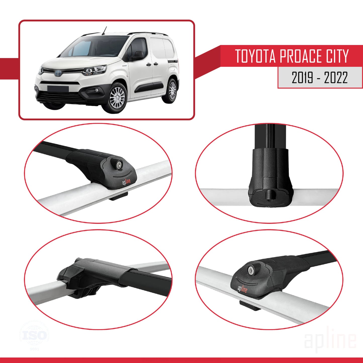 Compatible avec Toyota Proace City 2019-2022 ACE-1 Barres de Toit Railing Porte-Bagages de Voiture Noir Aluminium 3 Barres