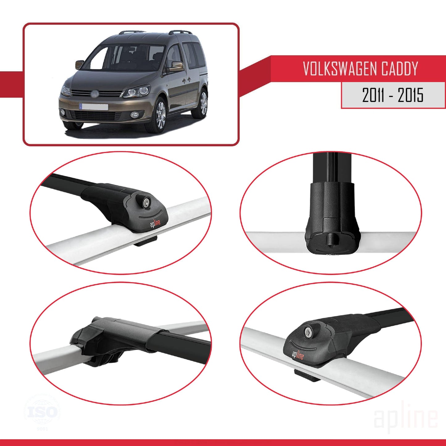 Compatible avec Volkswagen Caddy 3 (2K) 2011-2015 ACE-1 Barres de Toit Railing Porte-Bagages de Voiture Noir Aluminium 3 Barres