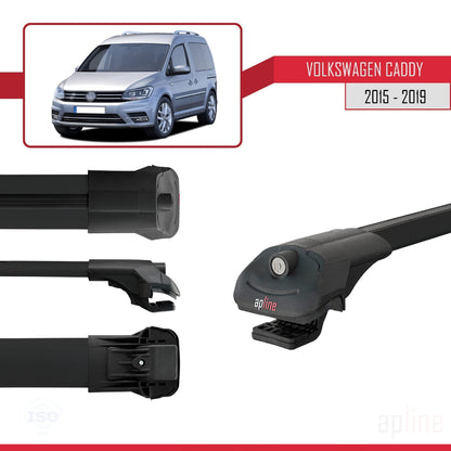 ACE-1 Dakdrager bagagedrager compatibel met Volkswagen Caddy 3 (SA) 2015-2019 Spoorstaven Zwart Aluminium 3 Staven