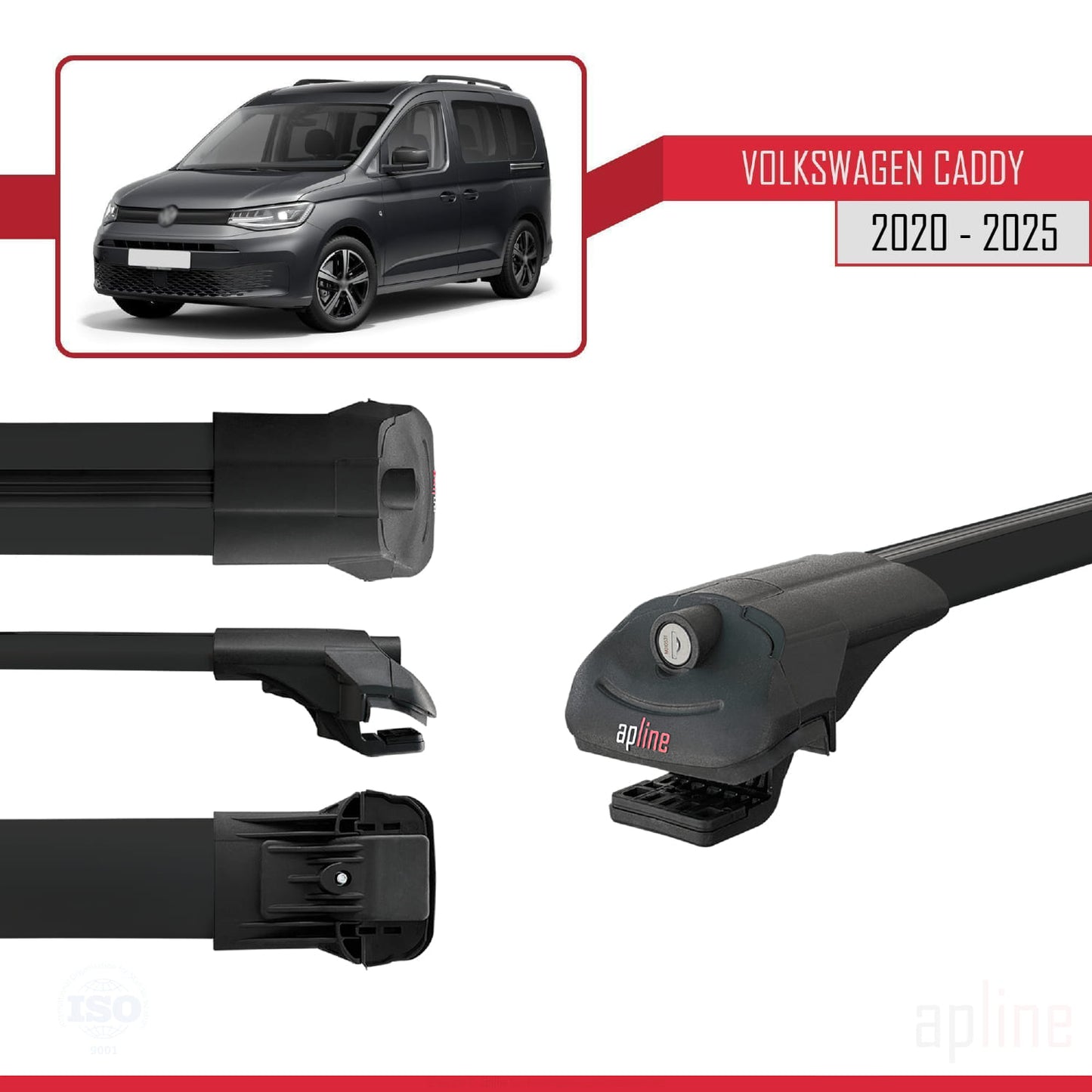 Compatibile con Volkswagen Caddy 4 (SB) 2020-2025 ACE-1 Barre Tetto Portapacchi Auto Barre Portatutto Nero Alluminio 4 Barre