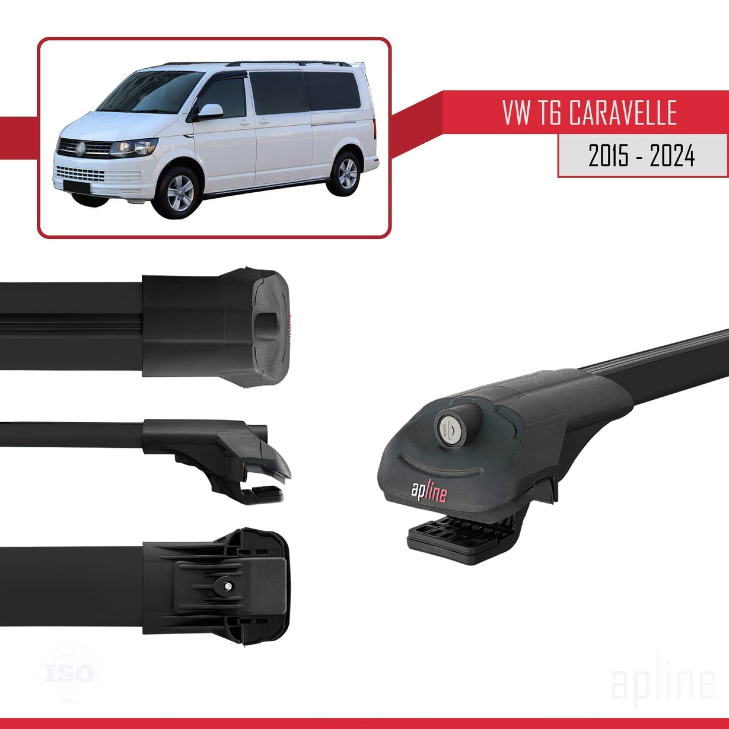 Compatible avec Volkswagen T6 Caravelle 2015-2024 ACE-1 Barres de Toit Railing Porte-Bagages de Voiture Noir Aluminium 4 Barres