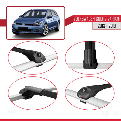 ACE-1 Dakdrager bagagedrager compatibel met Volkswagen Golf 7 (5G) Variant 2013-2019 Spoorstaven Zwart Aluminium 2 Staven