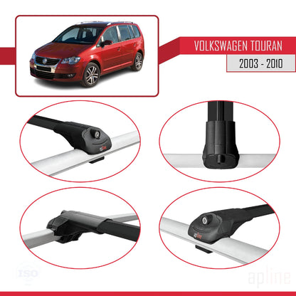 Compatible con Volkswagen Touran (1T) Pre-Facelift 2003-2010 ACE-1 Barras de Techo Auto Portaequipajes Barras Transversales Negro Aluminio 3 Barras