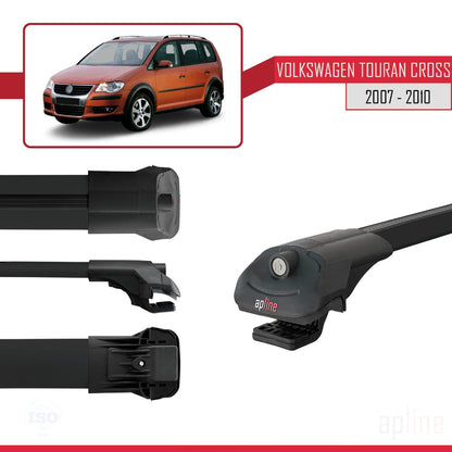 ACE-1 Dakdrager bagagedrager compatibel met Volkswagen Touran Cross Pre-Facelift 2007-2010 Spoorstaven Zwart Aluminium 3 Staven