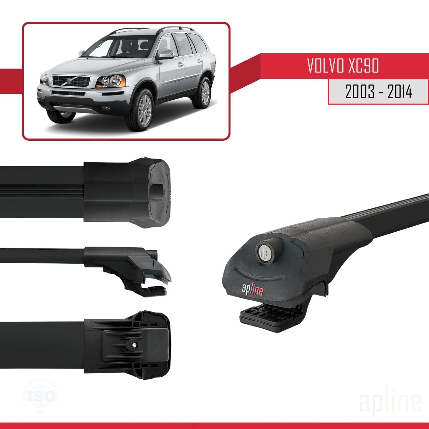 Compatibile con Volvo XC90 2003-2014 ACE-1 Barre Tetto Portapacchi Auto Barre Portatutto Nero Alluminio 3 Barre