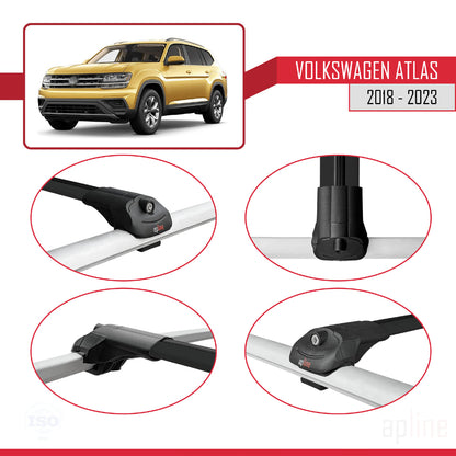 Compatible con Volkswagen Atlas (CA1) 2018-2023 ACE-1 Barras de Techo Auto Portaequipajes Barras Transversales Negro Aluminio 2 Barras
