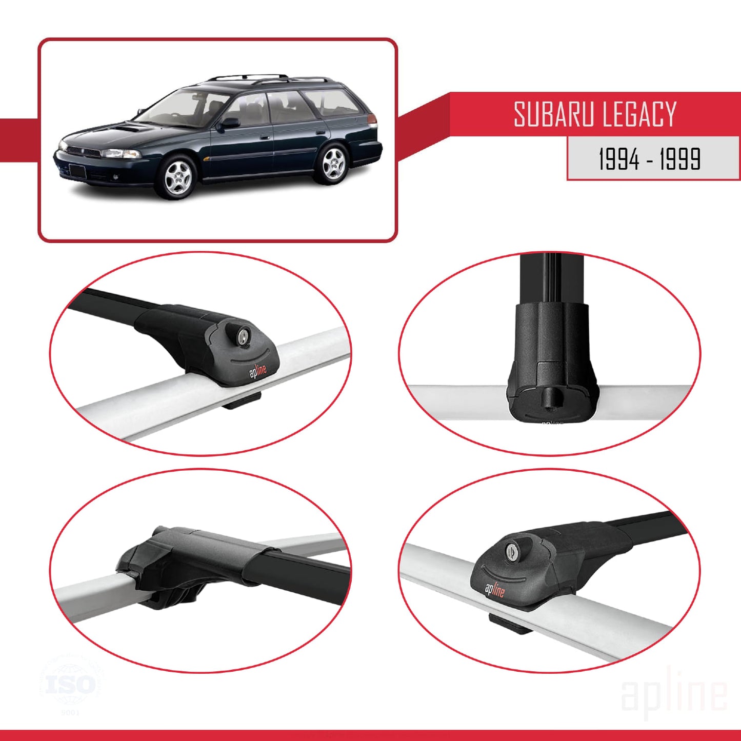 Compatibile con Subaru Legacy 2 (BD) 1994-1999 ACE-1 Barre Tetto Portapacchi Auto Barre Portatutto Nero Alluminio 3 Barre