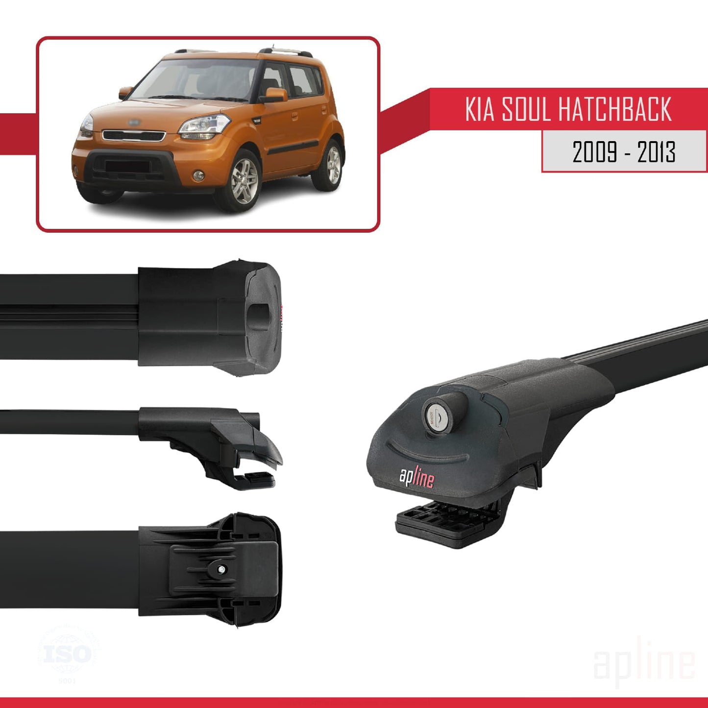Compatible avec Kia Soul (AM) HB 2009-2013 ACE-1 Barres de Toit Railing Porte-Bagages de Voiture Noir Aluminium 2 Barres