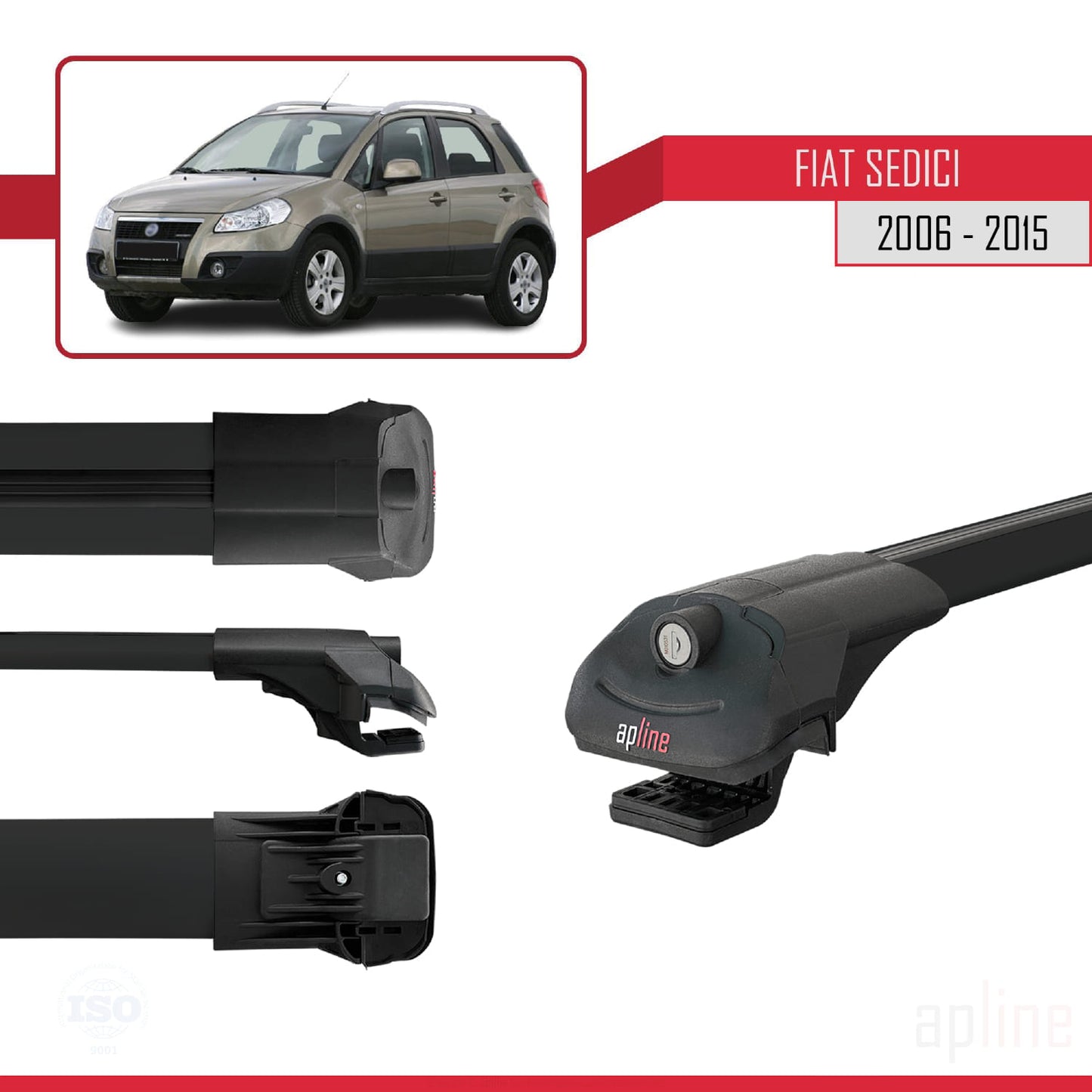 Compatibile con Fiat Sedici 2006-2015 ACE-1 Barre portatutto per auto Portapacchi in alluminio nero 3 barre
