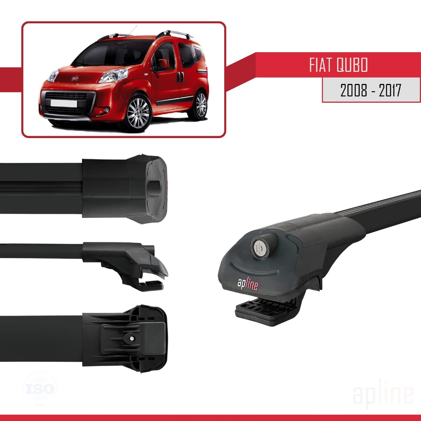 Compatible avec Fiat Qubo 2008-2017 ACE-1 Barres de Toit Railing Porte-Bagages de Voiture Noir Aluminium 4 Barres