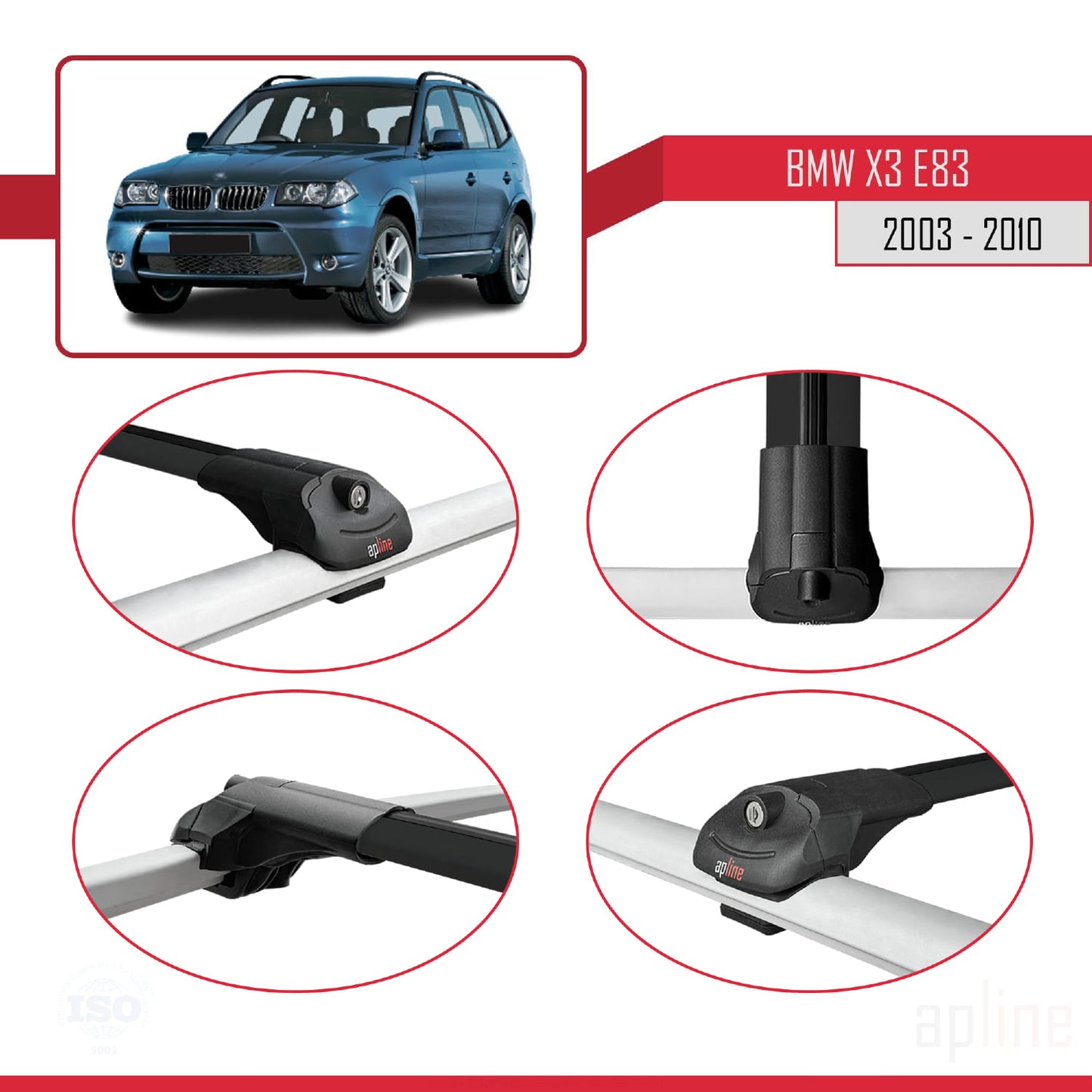 Compatibile con BMW X3 (E83) 2003-2010 ACE-1 Barre Tetto Portapacchi Auto Barre Portatutto Nero Alluminio 3 Barre
